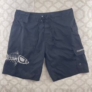 Tormenter Waterman Mens Black Fish Skeleton Embroidered Cargo Board Shorts 36
